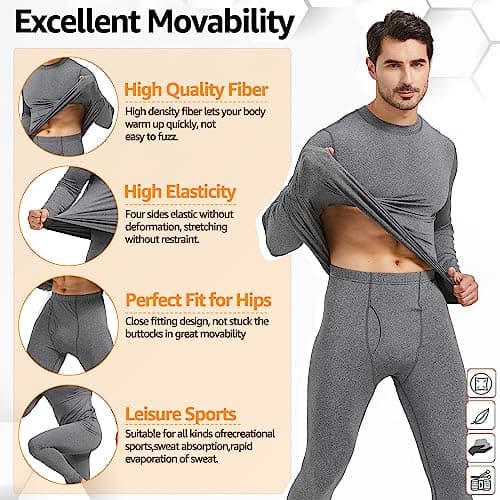 UNIQUEBELLA Men's Thermal Underwear,Home Thermal Underwear Set Men Winter Thermal Clothing Breathable Multifunctional Ski Underwear for Running,Skiing,Football,Cycling-Grey — view 5