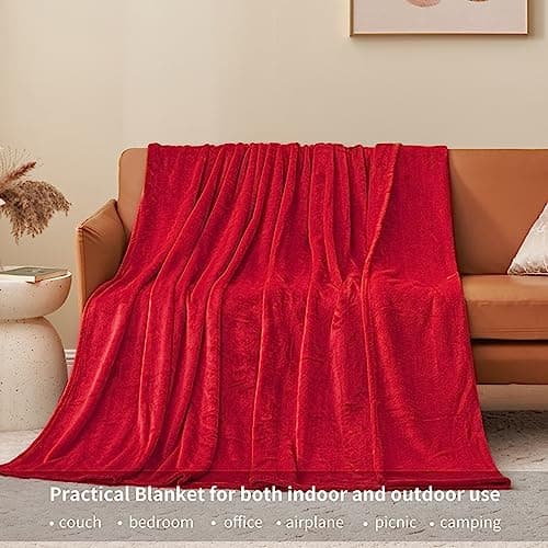 Aisbo Red Throws Blanket for Sofas - Single Fluffy Blanket Bed Throw Fleece, Warm Soft Flannel Blanket for Couch, 130x150cm — view 3