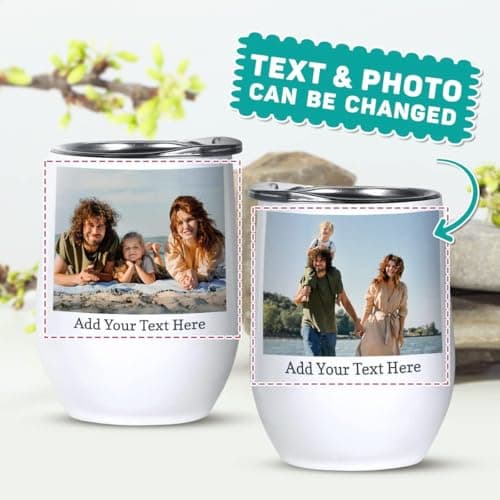 EKAM Personalised Mug Any Photo Image Text Logo Cup - 12oz Travel Mug Wine Tumbler with Lid Insulated Stainless Steel Wine Glass Double Wall - Gift for Valentine’s Day, Birthday, Christmas Day — view 2
