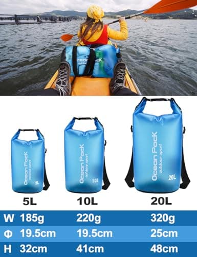 Henrycares Waterproof Dry Bag 20L 10L 5L, Sack with Long Adjustable Shoulder Strap, for Traval, Camping, Hiking, Swimming, Boating, Fishing (Blue, 10L) — view 2