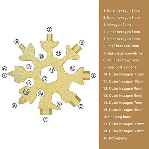 2 Pcs 19-in-1 Snowflake Multi Tool,Stainless Steel Hexagonal Screwdriver Opener Key Chain Outdoor Travel Camping Adventure Daily Tool(Gold and Multi-Color) — view 4