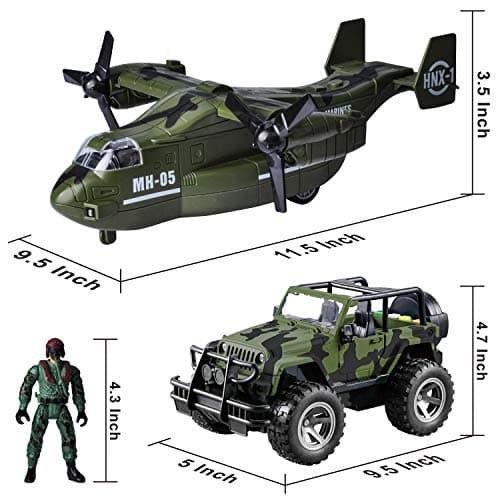 JOYIN MIlitary Vehicle Toy Set of Friction Powered Transport Airplane and Military Truck with Light and Sound Sirens and Soldier Army Men Action Figures for Kids — view 4