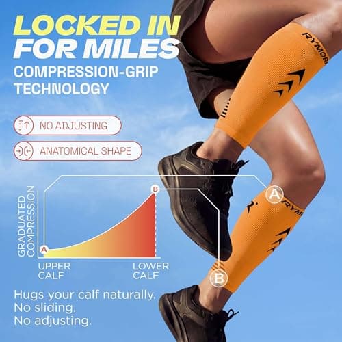 Rymora Calf Compression Sleeves for Men & Women (Ideal for Sports, Running, Shin Splints & More) (One Pair) (Orange) (Medium) [M] — view 6