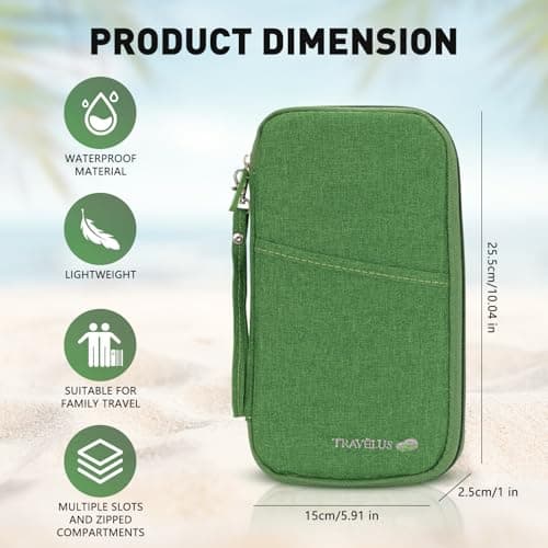 Fychuo Passport Holder Travel Wallet, Large Capacity Travel Document Holder, RFID Blocking Waterproof Portable Travel Wallet Organiser for Cash Passport ID Card Credit Cards Flight Ticket Pen (Green) — view 2