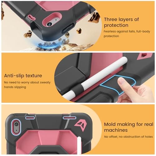 KVTVOU Shockproof Case for NEW iPad Air 11 Inch 2026/2025/2024 (M4/M3/M2), 360° Rotating Stand/Pencil Storage/Shoulder Strap, Military Grade Drop Protection Cover for iPad Air 11, Fuchsia — view 4