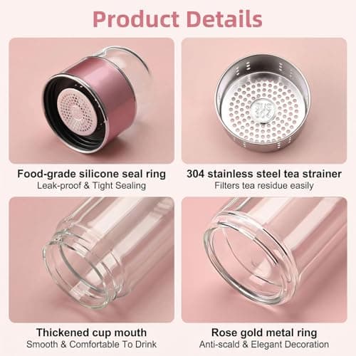 LIRONGTAGE 3-In-1 Smart Tea Infuser Bottle, 350ml Glass Tea Infuser Mug, Portable Double Glass with Integrated Strainer, Flip And Brew Tea, Smart Water Bottle for Loose Leaf Teas And Infused — view 5