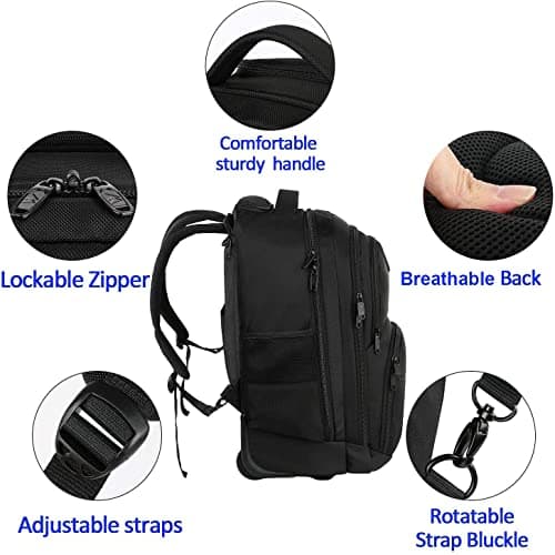 MATEIN Travel Backpack with Wheels, 17inch Rucksack with Wheels, Black — view 5