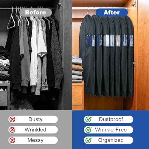 2 PCS Dust-Proof Suit Bags for Men, Foldable Suit Cover with Clear Window, Reusable Suit Bag with Black Zipper for Coats, Dresses, Jacket, Clothes(24''X40''/60x100cm) — view 5