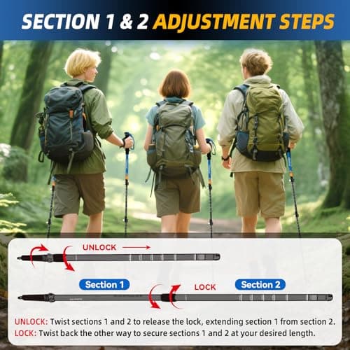 Clostnature Lightweight Adjustable Walking Poles, 2 Pack Trekking Poles — view 5