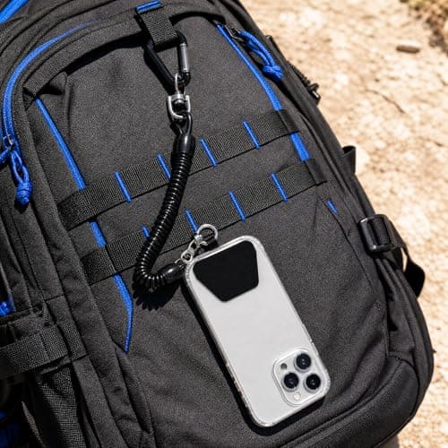 Solvio Retractable Anti-Theft Phone Tether Lanyard, Elastic Anti-Lost Safety Strap with 2 Tether Patches & Carabiner Clip, Universal Phone Cord for Smartphone Outdoor Hiking Skiing Festival Travel — view 6
