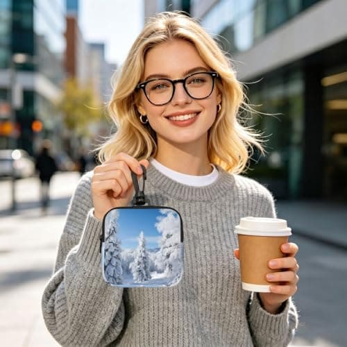 Mini Pouch with Carabiner, Neoprene Travel Makeup Bag with Zipper Tool Storage Pouch Snow-covered winter trees Coin Purse Portable Earbud Case Waterproof Card Holder Wallet for Women Men — view 6