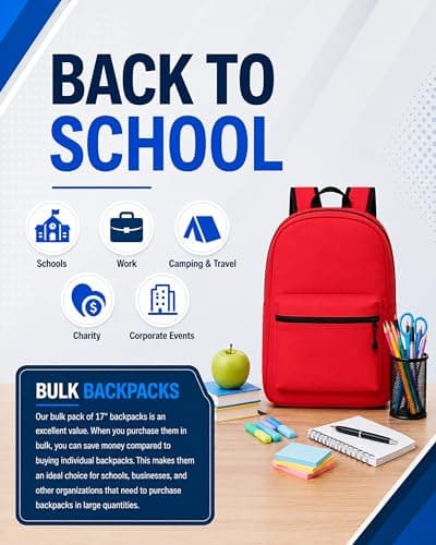 12 Pack Backpack , Bulk 17 inch Lightweight Student Outdoor Travel School Book Bag, Black — view 4