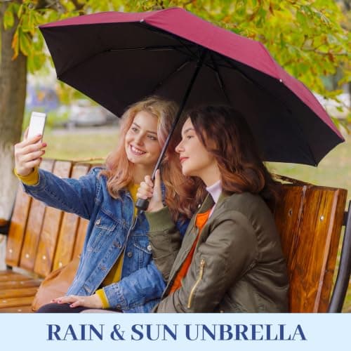 Silkfly Bulk Folding Umbrellas for Rain Sun Burgundy‌ 12 Pack — view 6