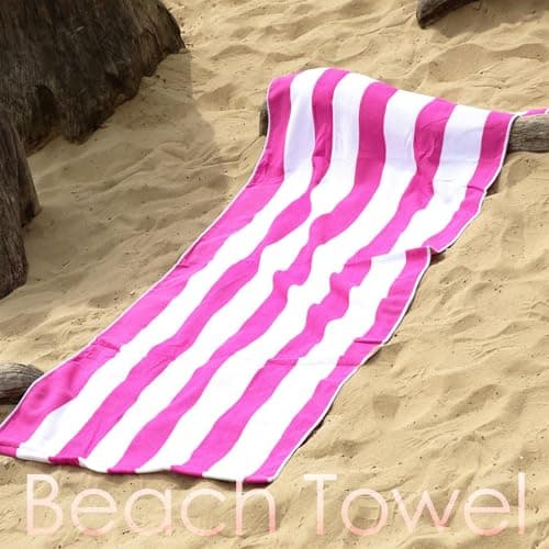 GEEZY Microfibre Beach Towel, Pink Striped - Quick Drying, Lightweight, Sand-Free, Large & Durable, Summer Design - Beach Essentials for Travel, Holiday, Swimming, Sauna, Adults & Kids, 70x140cm — view 2