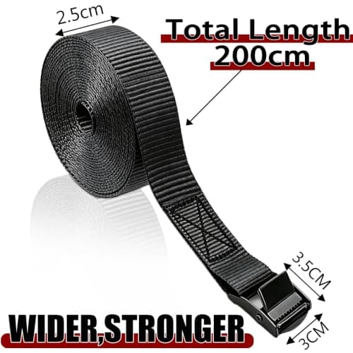 4 Pack Luggage Straps, Ratchet Straps, 2M Adjustable Suitcase Straps for Motorcycle, Tie down straps for Cargo, Trucks, Trailer, Luggage, 660lbs Loading Capacity, Lashing Strap (Black, 2M) — view 2