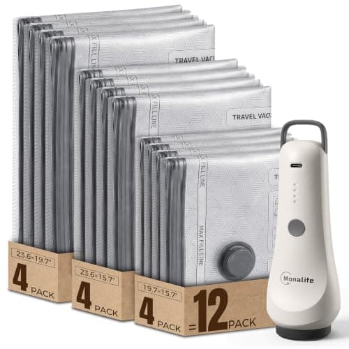 Monalife Vacuum Seal Bags for Clothing Travel,12-Pack, 80% Space Reduction