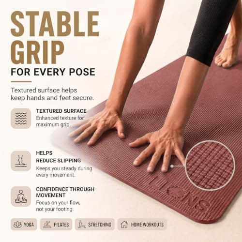Lions Travel Yoga Mat - Premium Yoga Mats for Women with Carry Strap, 181 x 61 x 0.6 cm, Lightweight Anti-Slip Eco Friendly Workout Mat, Ideal for Exercise Fitness Training Pilates Gym (Red 6mm) — view 2