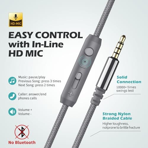 Ailihen C8 Wired Headphones with Microphone and Volume Control, Grey Mint — view 4
