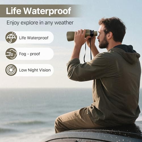 20x50 Military Binoculars for Adults with Smartphone Adapter - Compact Waterproof Tactical Binoculars for Bird Watching Hunting Hiking Concert Travel Theater with BAK4 Prism FMC Lens, Mud — view 4