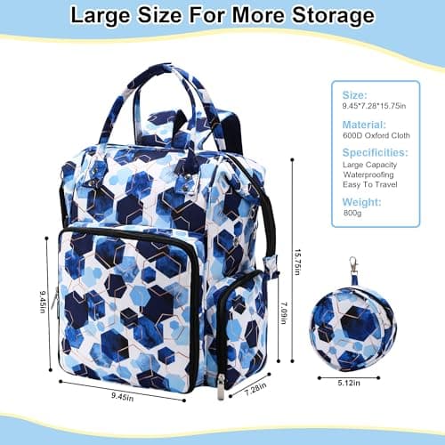 JOZEA Knitting Bag Backpack with USB Charging Port, Large Craft Organiser Bag for Knitting Accessories, Wool Storage for Crochet Projects, 2-Way Travel Bags and Totes,(Geometric Pattern) — view 5