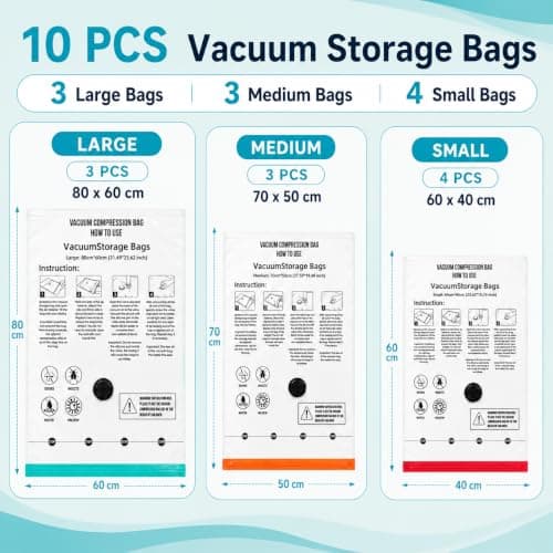 Vacuum Storage Bags for Clothes with Pump, 10 Pack Compression Seal Bags — view 2