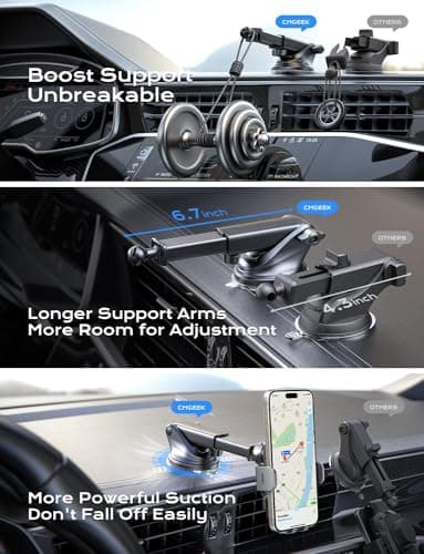 CHGeek Wireless Car Charger, 15W Fast Charging Auto Clamping Car Charger Phone Mount Phone Holder fit for iPhone17 16 15 14 13 12 Pro Max 11 XR XS, Samsung Galaxy S24 Ultra S23 S22 S21, S20, S10+ — view 6