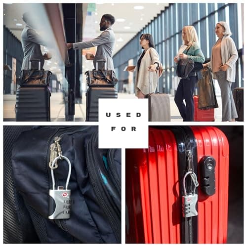 UP Security Travel Luggage Locks TSA Approved, Small Combination Padlock with Cable, Combo TSA Lock for Suitcase, Locker & Gym, Cabinet, Bag Zipper, Lock with Code for Travel Accessories (Silver) — view 6