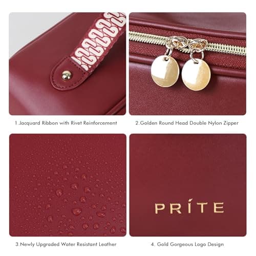 Prite Travel Makeup Bag Flat Lay Cosmetic Case with Brush Pocket, Red, L — view 5