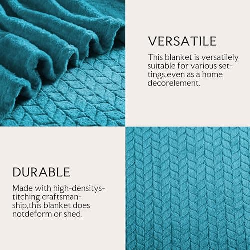 Double Sided Jacquard Fleece Throw Blanket 150×200cm, Soft Flannel Wide Wheat Ear Pattern Blanket for Sofa Bed Lounge Office Travel, Skin-Friendly Warm Breathable Machine Washable, Sapphire Blue — view 6