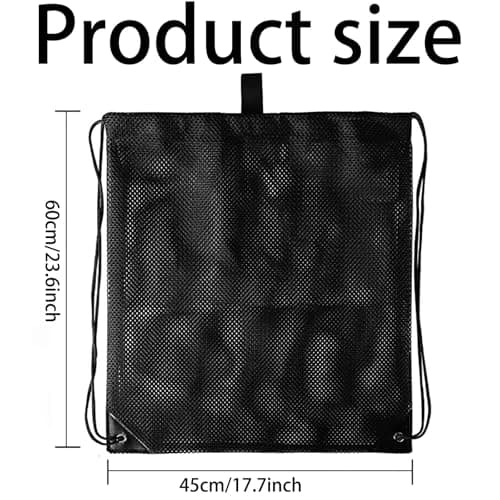 HoAhaMay Large Mesh Beach Bag Mesh Bag Drawstring Gym Bag Mesh Backpack with Drawstring Mesh Ball Bag Gym Backpack for Sports Beach Swimming Travel Camping (Black) — view 2
