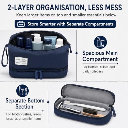 Large Toiletry Bag, Travel Wash Bag and Makeup Bag, Navy Blue — view 4