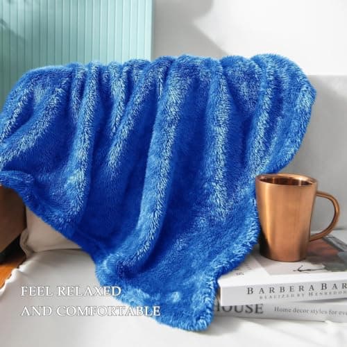 Exclusivo Mezcla Large Plush Fleece Blanket for Sofa Couch, Cobalt Blue — view 3