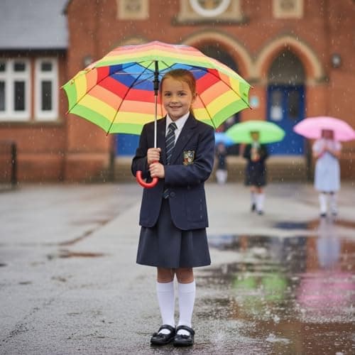 AOC24 Kids Rainbow Umbrella, Waterproof Rain Umbrellas, Strong Metal Tube Safe Canopy Tips, Polyester with Curved Handle, Easy to Use Toddler Umbrella Bright Colour Design for Girls Travel (1) — view 3