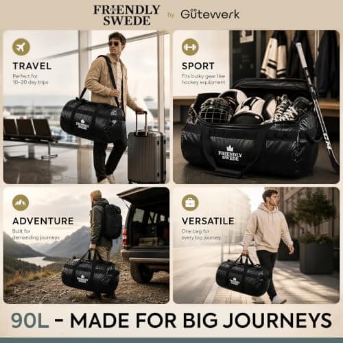 The Friendly Swede Water-Resistant Duffle Bag Backpack, 500D PVC,90L Black — view 6