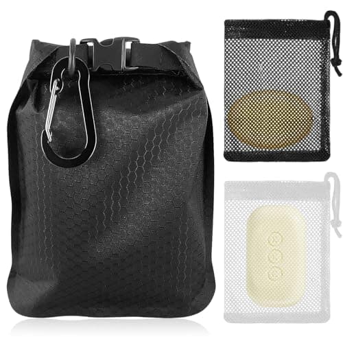 Anseom Waterproof Travel Soap Bag, Portable Sealing Foaming Mesh Bag, Leakproof Soap Bar Case Breathable Pouch for Camping Outdoor (Black)
