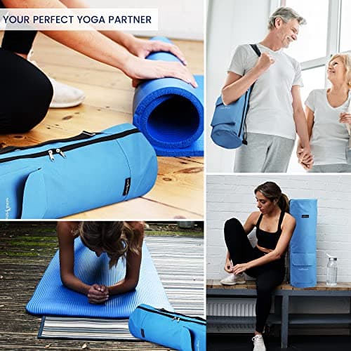 TJC 10MM Yoga Mat & Bag Set, Non-Slip NBR, Pink Mat & Blue Bag — view 6