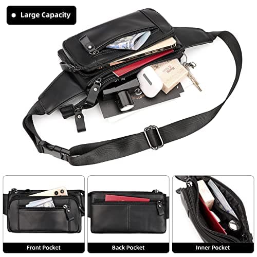 HUMERPAUL Black Bumbags Leather Fanny Pack for Men Women,Small Sling Bag — view 3