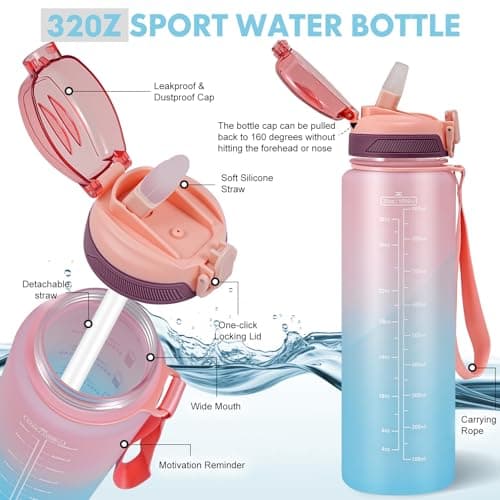 SEASEVEN Sports 1L Water Bottle with Straw for Gym,Office(Pink-Blue) — view 3