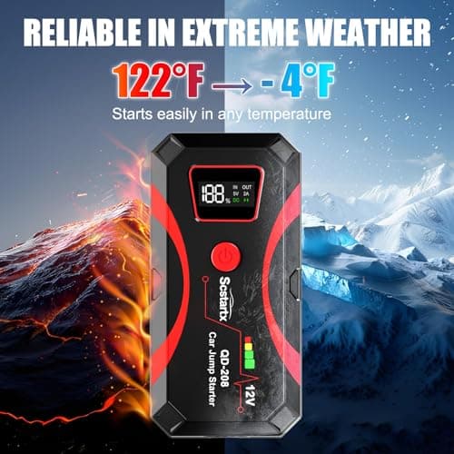 Car Battery Jump Starter, Portable Power Battery Pack 2000A Peak Jump Box for Motorcycle Up to 7L Gas & 4L Diesel 3 Modes Flashlight and Safety Jumper Clamps — view 6
