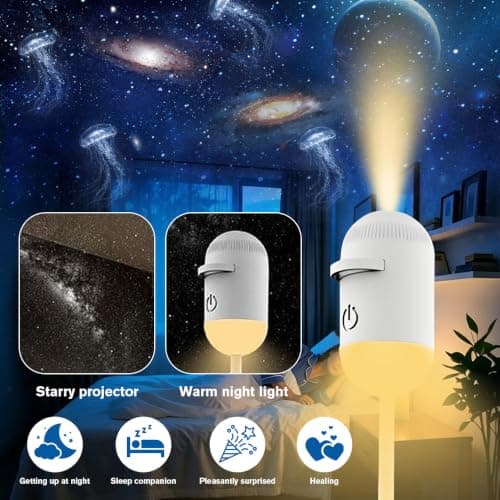 SKJJM 2-in-1 Galaxy Projector Night Light, Star Projector Night Light with 12 Sliding Projection Films, 360° Adjustable Starry Sky Lamp, USB Starry LED Lights for Bedroom Ceiling Car &Home Decoration — view 2