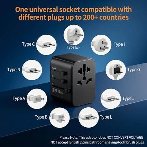 Universal Travel Adapter with 1 USB-C & 3 USB-A Ports, Worldwide Plug Adapter with Universal AC Socket, Dual 10A Fuses, International Power Adapter for UK EU US AU (with Carry Pouch) — view 4