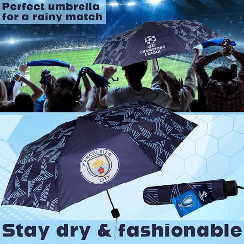 MANCHESTER CITY F.C. Umbrella Men Teens Foldable Compact Umbrella Boys Manual Windproof for Travel Commuting Supporters' Gear Football Gifts — view 2