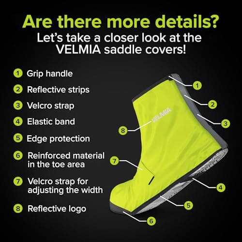 Velmia Shoe Covers with Velcro Fasteners, Reinforced Toe and Large Reflective Zones - Reusable | 100% Wind & Waterproof Shoe Covers for Cycling and Outdoors | With Edge Protection | Neon Green 40/43 — view 5