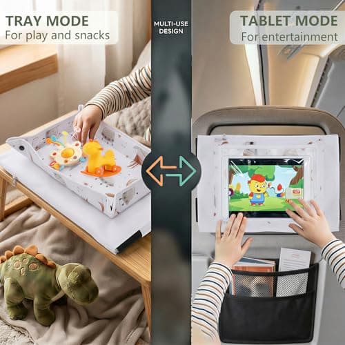 Airplane Tray Table Cover, Foldable Travel Tray Organizer with Clear Touchscreen Sleeve, 44x30cm Polyester Airplane Trays, Portable Plane Travel Essentials for Fits Train Bus High Chair(Rocket Style) — view 3