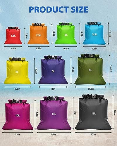 Victoper Waterproof Dry Bag Set 10 Pcs, Large Capacity Ripstop Dry Bag Waterproof in 8L 5L 3.5L 3L 2.5L 1.5L Organizer Storage Bags for Outdoor Hiking Camping Fishing Cycling (Multicolor) — view 3