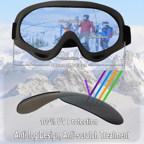 OUTDOORSPARTA 2-Pack Ski Goggles Snow Sports Goggles Snowboarding Goggles Motocycle Glasses for Men Women Youth Kids Boys Girls (3. Gray Frame, Clear Lens; Black Frame, Yellow Lens) — view 4