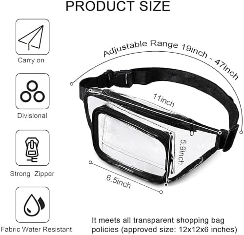 Clear Bum Bag,Stadium Approved Bumbag Fanny Pack Transparent Money Belt Waist Bag Holographic for Men Boys Running Hiking Travel Sports Grey — view 6