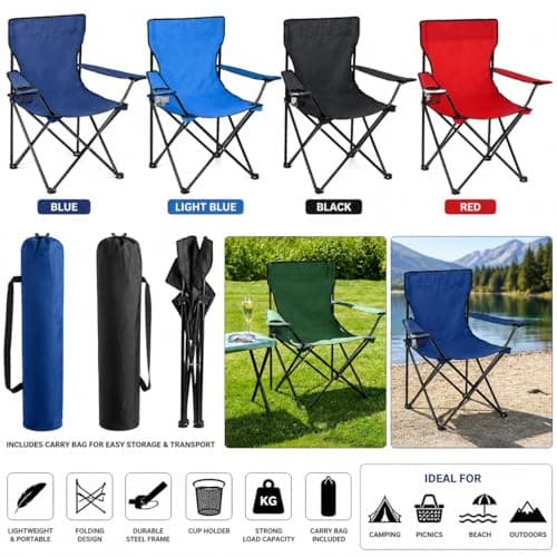 D.I.L Folding Camping Chair with Cup Holder, Steel Frame, Carry Bag Included, Lightweight, for Camping, Picnics, Fishing, and Garden Use (Green) — view 3
