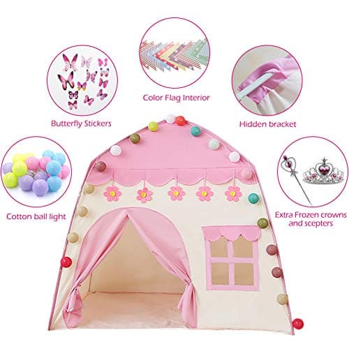 Labeol Princess Castle Play Tent Large Kids Play House for Indoor and Outdoor with Cotton Ball Lights Crown Magic Wand Safety Non-toxic Great Gift for Girls 130 * 100 * 130 — view 4
