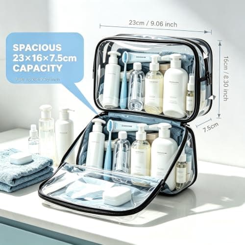Clear Travel Toiletry Bag - TSA Approved, Waterproof PVC Cosmetic Bag, Airport Liquids Bag, Makeup Wash Bag, Travel Essentials Toiletry Bags for Women & Men Travelling Holiday — view 4